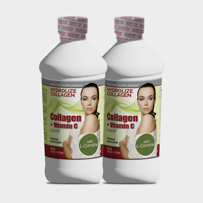 collagen l carnitine 2 16oz Collagen Hydrolyzed Liquid + Vitamin C Anti-Aging L-Carnitine  Colageno