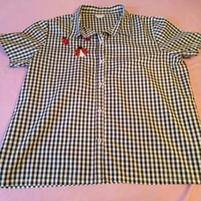 American Sweetheart Checkered  Button Down Ladybugs Shirt Women's XL Farm Girl