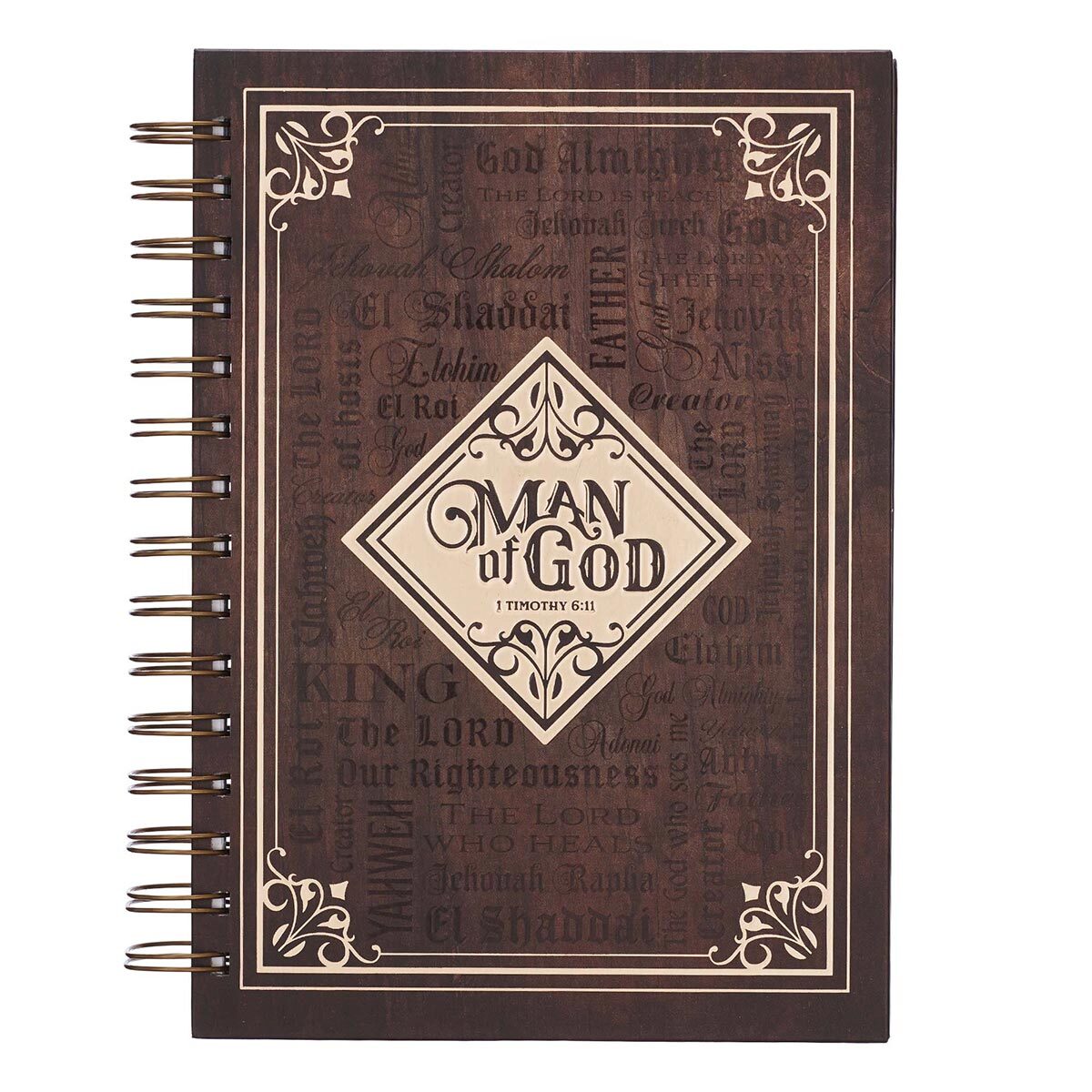 Journal w/Scripture Man of God 1 Timothy 6:11 Bible Verse Names of God Brown-image