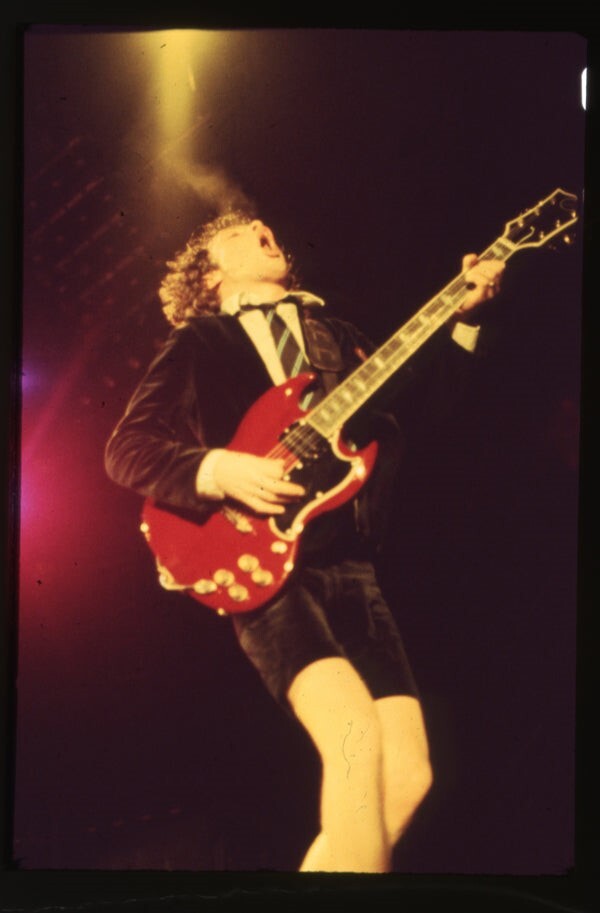AC/DC Angus Young playing guitar Schoolboy Costume Camera Original ...