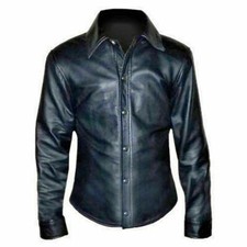 Men's Leather Shirt Handmade Real Soft Lambskin Stylish Black Casual Formal Wear