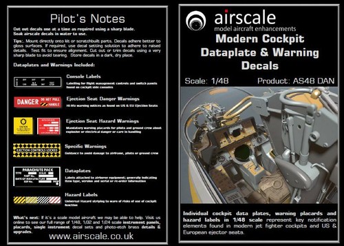 airscale Modern Jet Cockpit Placard & Warning decals - 1/48 scale AS48 DAN - Picture 2 of 2