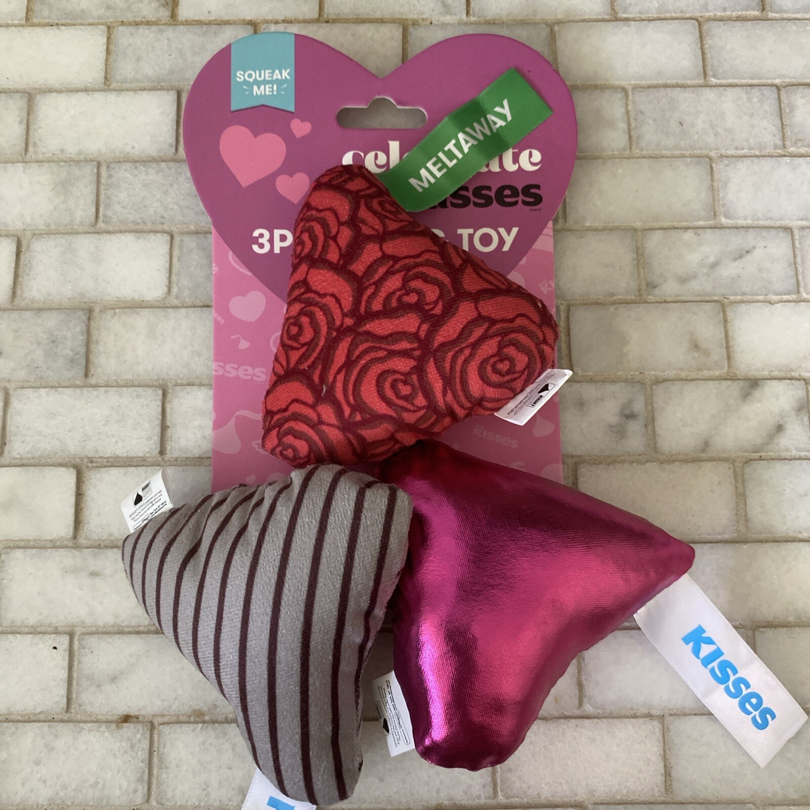 Hershey's Kisses Themed 3 Pack of Kisses Squeaky Crinkle Dog Toy Valentine’s Day