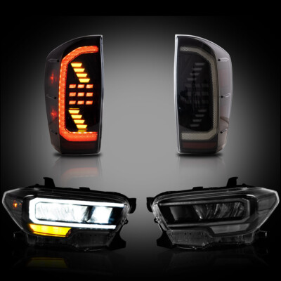 VLAND LED Headlights+SMOKED Tail Lights For 2016-2023 Toyota Tacoma W/Sequential