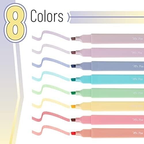 Mr. Pen - Juego de iluminadores estéticos lindos en pastel, 8 piezas, punta de cincel, colores caramelo - Imagen 6 de 8