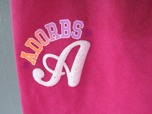 DANSKIN NOW Sweatpants-Little Girls Small 6-6X-Drawstring Heart Pink "ADORBS" - Picture 2 of 7