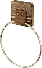 Wall Mounted Brass Metal and Brown Wood Hand Towel Ring, Towel Holder Rack