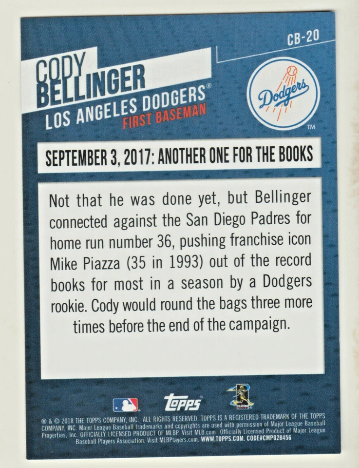 2018 Topps WALMART CODY BELLINGER HIGHLIGHTS #CB-20 Los Angeles Dodgers RETAIL - Image 2 of 2
