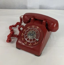 VTG Red AT&T Western Electric Rotary Dial Telephone Corded 500 Phone Retro