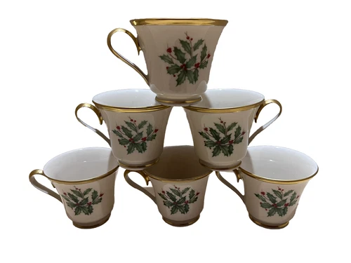 Lenox HOLIDAY Coffee Cups Made In USA Set of 6 Dimension Stamp