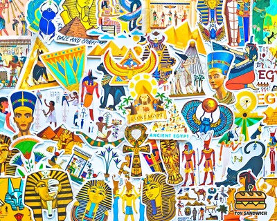 50 pcs ''Egypt'' Sticker Pack Pyramid Ankh Anubis Scarab Sphinx Pharaoh Decals