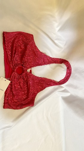 Women L Sexy Going Out Shiny Sequin Ring Crop Top Glitter Metallic Tank Pink NWT - Picture 12 of 17