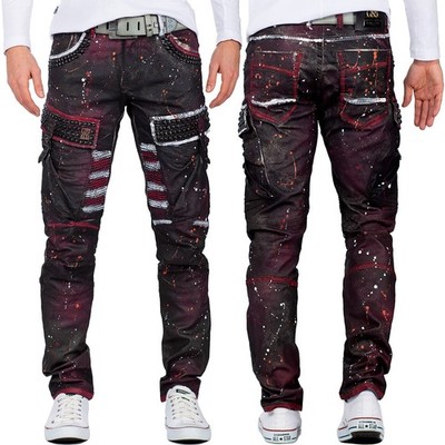 Cipo & Baxx Red Slim-Fit Snake Print Biker Jeans Cargo Style 5-Pocket Studs Dope