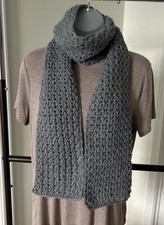 Crocheted Scarf Gray Handmade - Stylish, Fall Winter Unique Design Soft Cozy