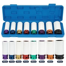 8Pcs Alloy Wheel Nut Socket Thin Wall Deep Impact Socket Set 1/2"drive 15-27mm