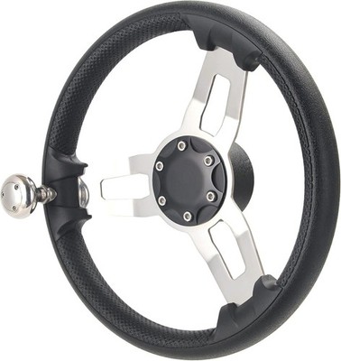 Boat 3 Spoke Stainless Steel Steering Wheel 13.5'' With Knob PU Foam Anti-Slip