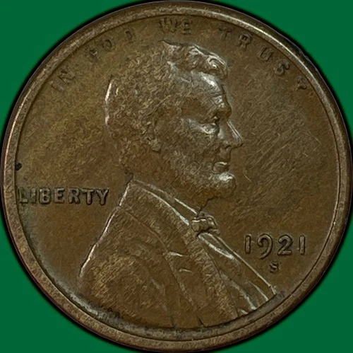 1921-S Lincoln Wheat Cent Extremely Fine XF Coin, Weak Reverse #38457