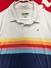 Tipsy Elves Mens Large Rainbow Stripe Polo Shirt White Blue Golf Performance...