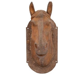 Life size cast iron horse head. Height: 28 in Width: 15 in Depth: 21.75 in