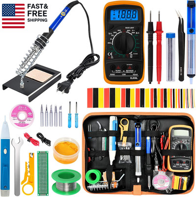 Soldering Iron Kit, 60W Adjustable Temperature, Digital Multimeter, 5Pcs Solder