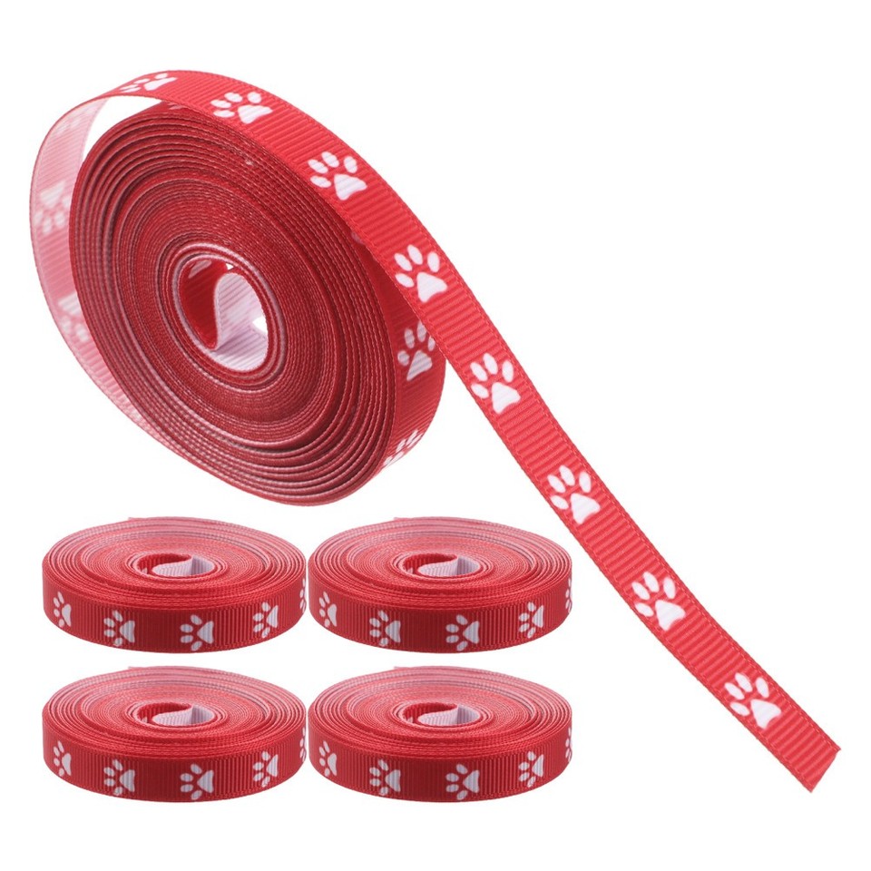 Red Paw Print Craft Ribbon Polyester Multiuse Wrapping Decor Ribbon ...
