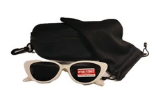 Lady's Cat's Eye Sunglasses With Creamy White Frame And Black Lenses.
