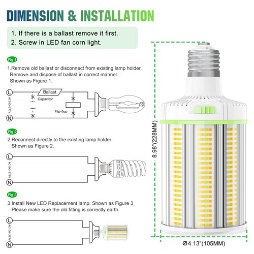 2Pack LED Corn Light Bulbs 90W/120W/150W Adjustable E39/E40 Base, 4500K-5700K - Picture 14 of 19