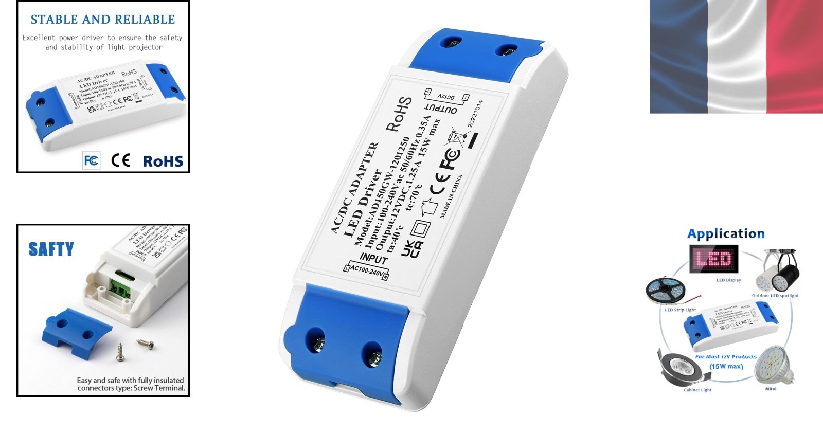 Transformateur DC 12V 5A avec boîtier isolant et sécurisé