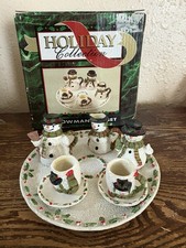 NEW MINIATURE SNOWMAN tea Set Holiday Collection 8 Pieces Resin Decorative Only
