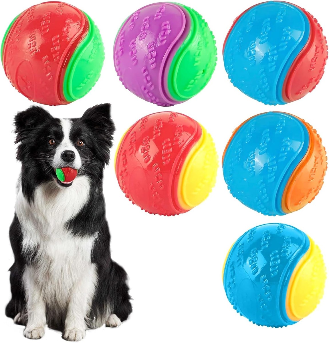 6Pcs Squeaky Dog Ball,Teeth Cleaning Dog Chew Toys,Indestructible