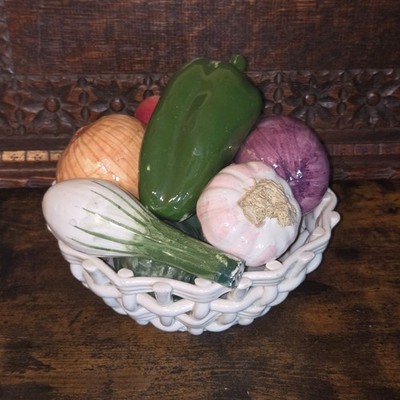 Vintage Spanischer Keramik Gemüsekorb Herzstück Capodimonte Stil Majolika
