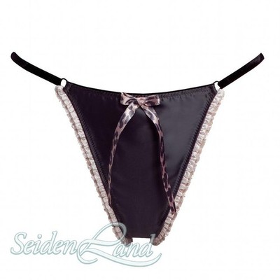 Satin-String DIAMOR anthrazit-rose mit Schleife Abverkauf