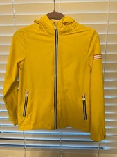 Girls Hunter Yellow Raincoat M with White Zipper