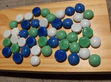 48 MANCALA STONES - GAME PIECES REPLACEMENT GLASS STONES ONLY  White Green Blue