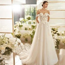 Ivory Bridal Dress A Line Off The Shoulder Tulle Wedding Gowns Appliques