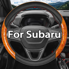 15 Steering Wheel Cover Genuine Leather For Subaru Peach Wood Yellow Anti-skid