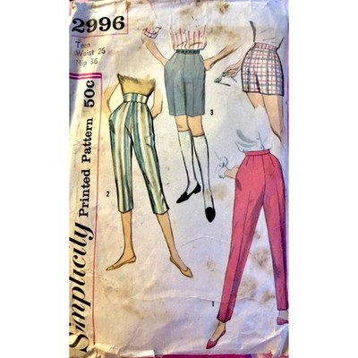 1950s Vintage Bermuda Shorts, Capris and Slacks Pattern, 26 Inch Waist ...
