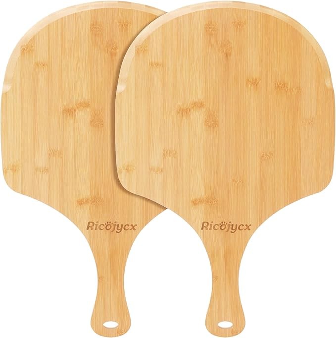 2X Natural Bamboo Pizza Peel 14 inch Wood Pizza Paddle Cutting Board for Pizza