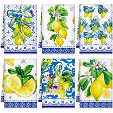 Geyoga 6 Pieces Blue and White Lemon Kitchen Towels Set Absorbent Dish Towels De