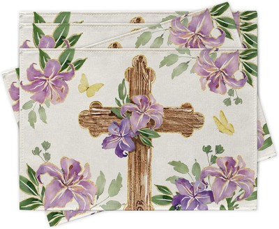 Christian Easter Placemats 12''X18'', Religious Cross 