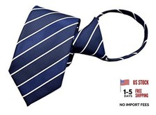 Mens Boys Skinny Pre-tied Zipper Ties Wedding Patterned One Size Midnight Blue