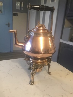ANTIQUE EGYPTIAN REVIVAL,COPPER & BRONZE SPIRIT KETTLE ON STAND. CIRCA- 1870.