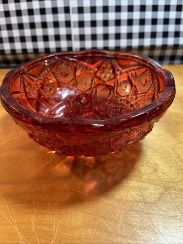 Jeanette Pressed Glass Amberina Stars & Arches Pattern 8” Bowl Flashed 1950’s