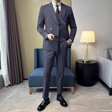 Men's Double Breasted Formal Dress Suit Business Casual 2pcs Suit Wedding Blazer
