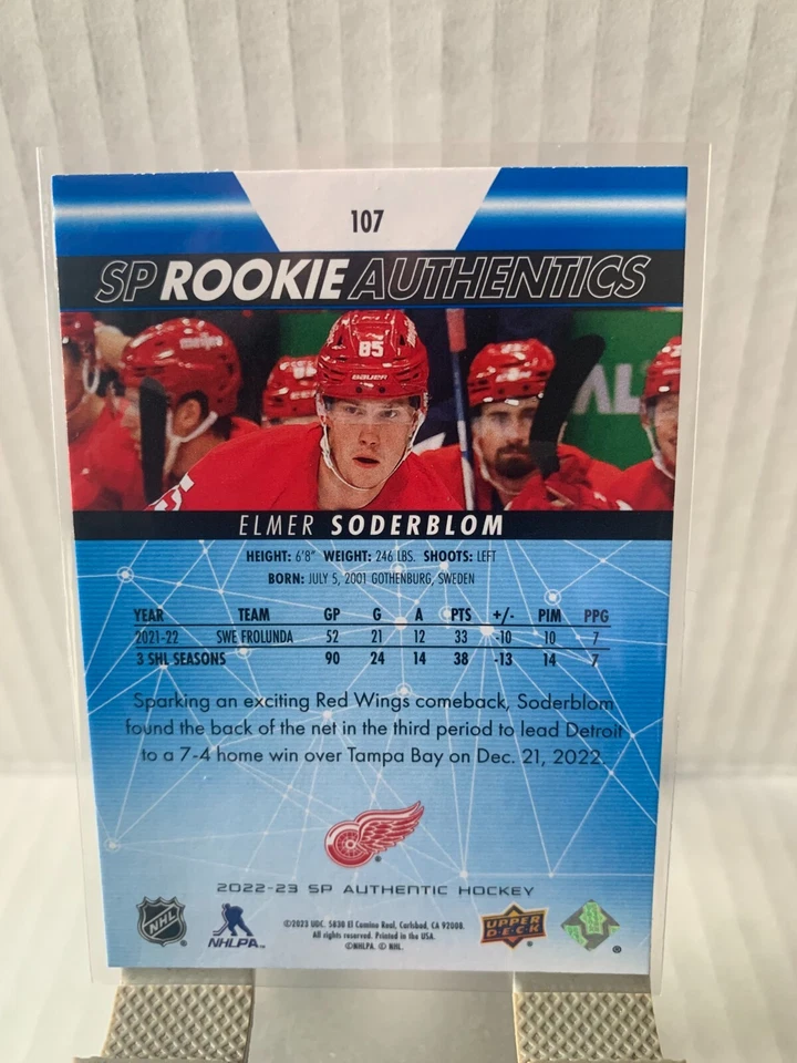 2022-23 SP Rookie Authentics Elmer Soderblom Blue #107 Detroit Red Wings - Image 2 of 2