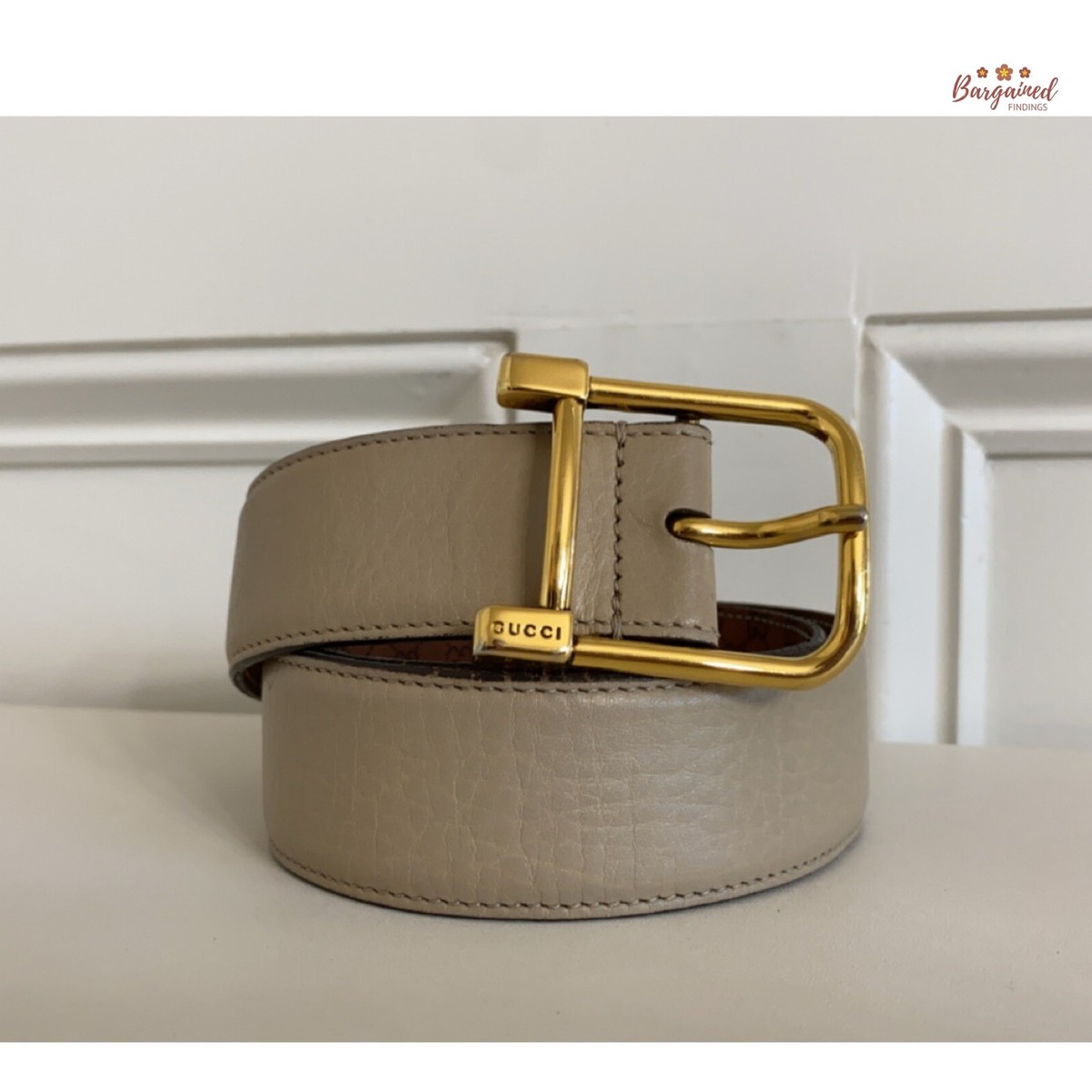 Authentic Gucci Taupe Calfskin Leather Gold Pin Buckle Belt  display picture 2