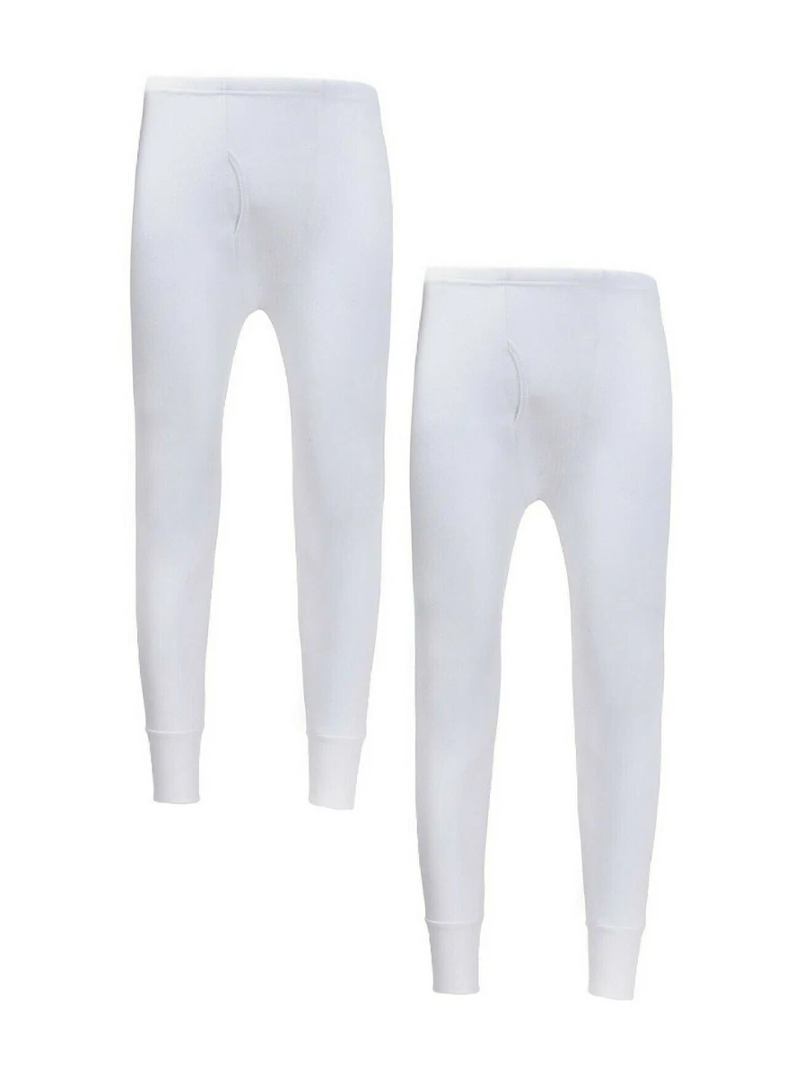 Long Johns Bottoms Thermal 2 Pairs Mens White Fleece Lined