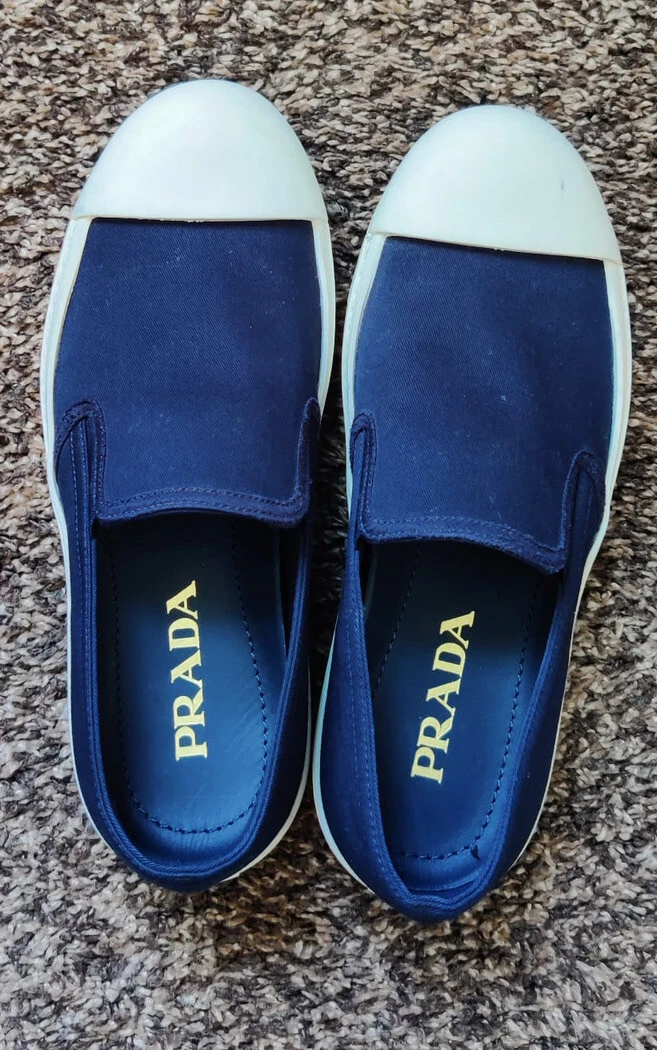 PRADA MILANO MEN SHOES SLIP ON RUBBER CAP TOE SNEAKERS MADE IN