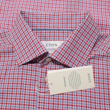Eton NWT Casual Button Down Shirt Size 41 16 L Contemporary in Red Blue Cotton