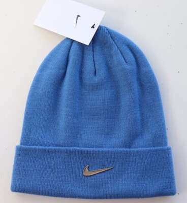 NIKE SWOOSH JUST DO IT STRETCH KNIT BEANIE HAT BLUE